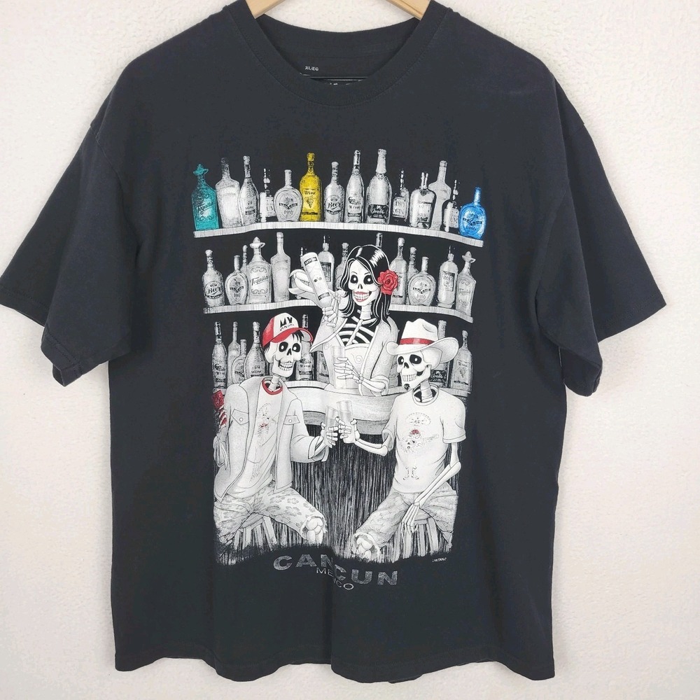 Vintage Cancun Day of the Dead Skeleton Bar Graphic‎ Tee Mens XL Streetwear